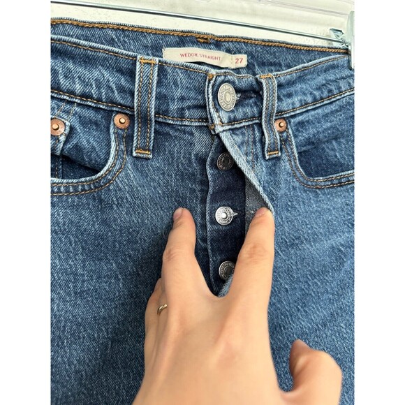 Levi's Wedgie Straight Leg Medium Wash Blue High Cotton Waisted Waist 27 27x26 - Picture 3 of 9